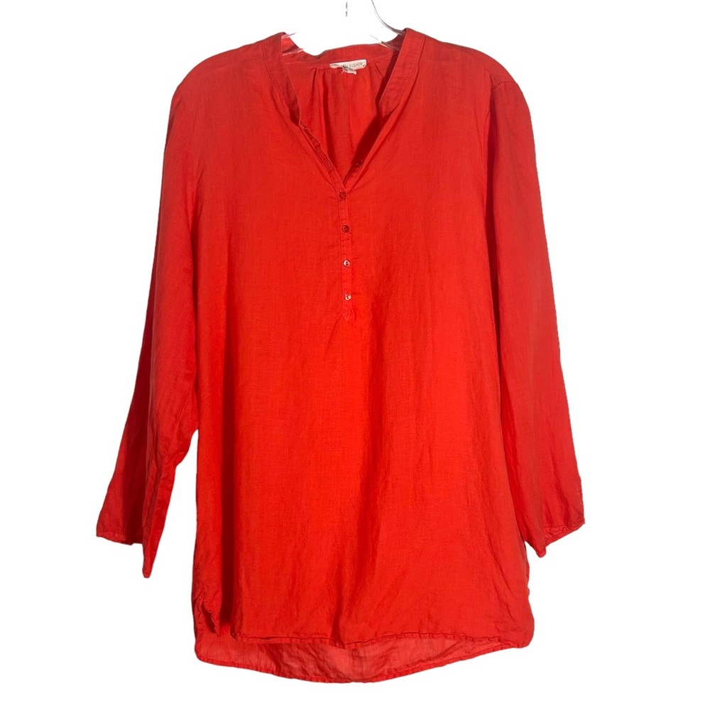 Eileen Fisher Tomato Red Irish Linen‎ Popover Shirt in Size M